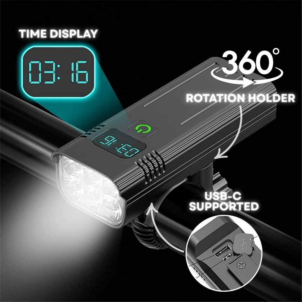 NovaGlide X světlo na kolo — 5000 lumenů, 12 LED, dobíjecí baterie USB-C