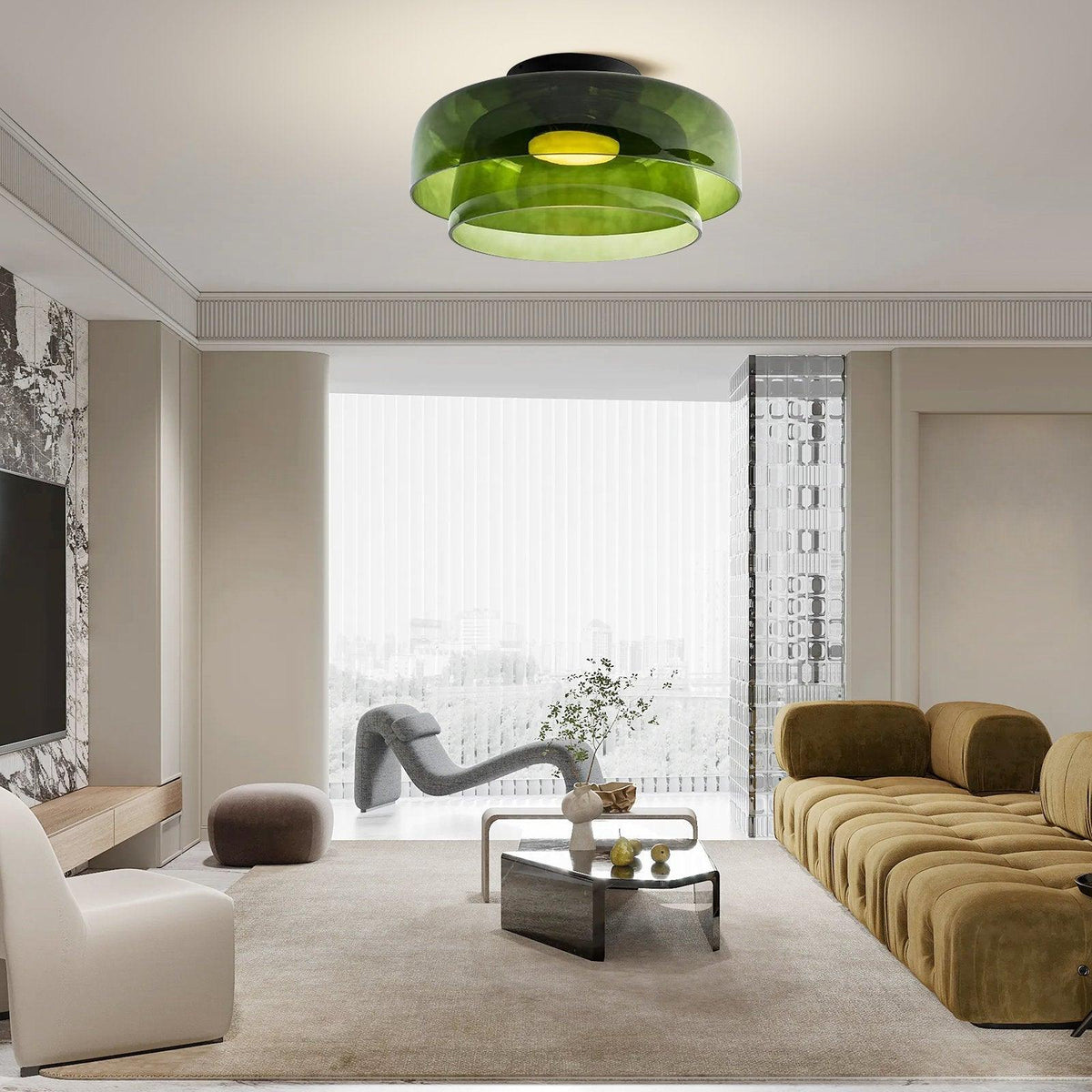 Taklampe i glass med skålform til stuen | livraina
