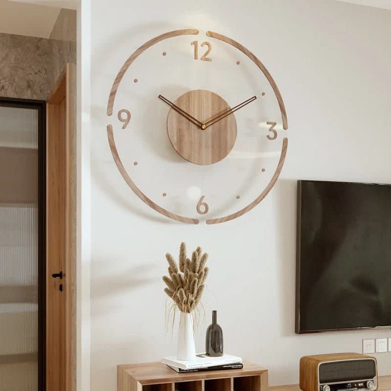 Norelva stille Scandinavische wandklok — natuurlijk hout, kwartsuurwerk