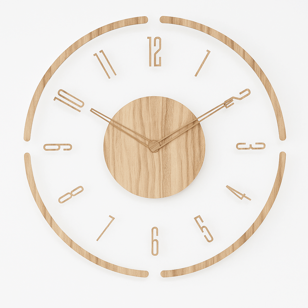 Norelva stille Scandinavische wandklok — natuurlijk hout, kwartsuurwerk