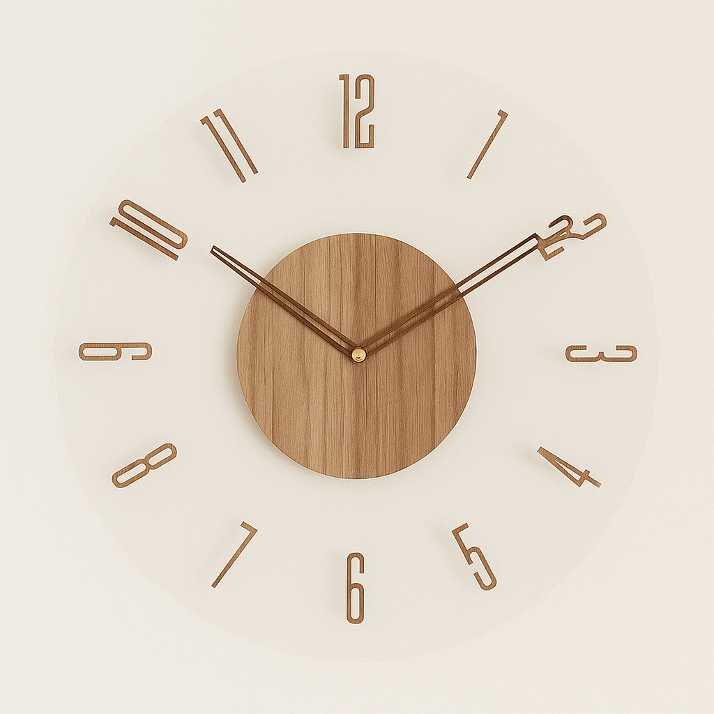 Norelva stille Scandinavische wandklok — natuurlijk hout, kwartsuurwerk
