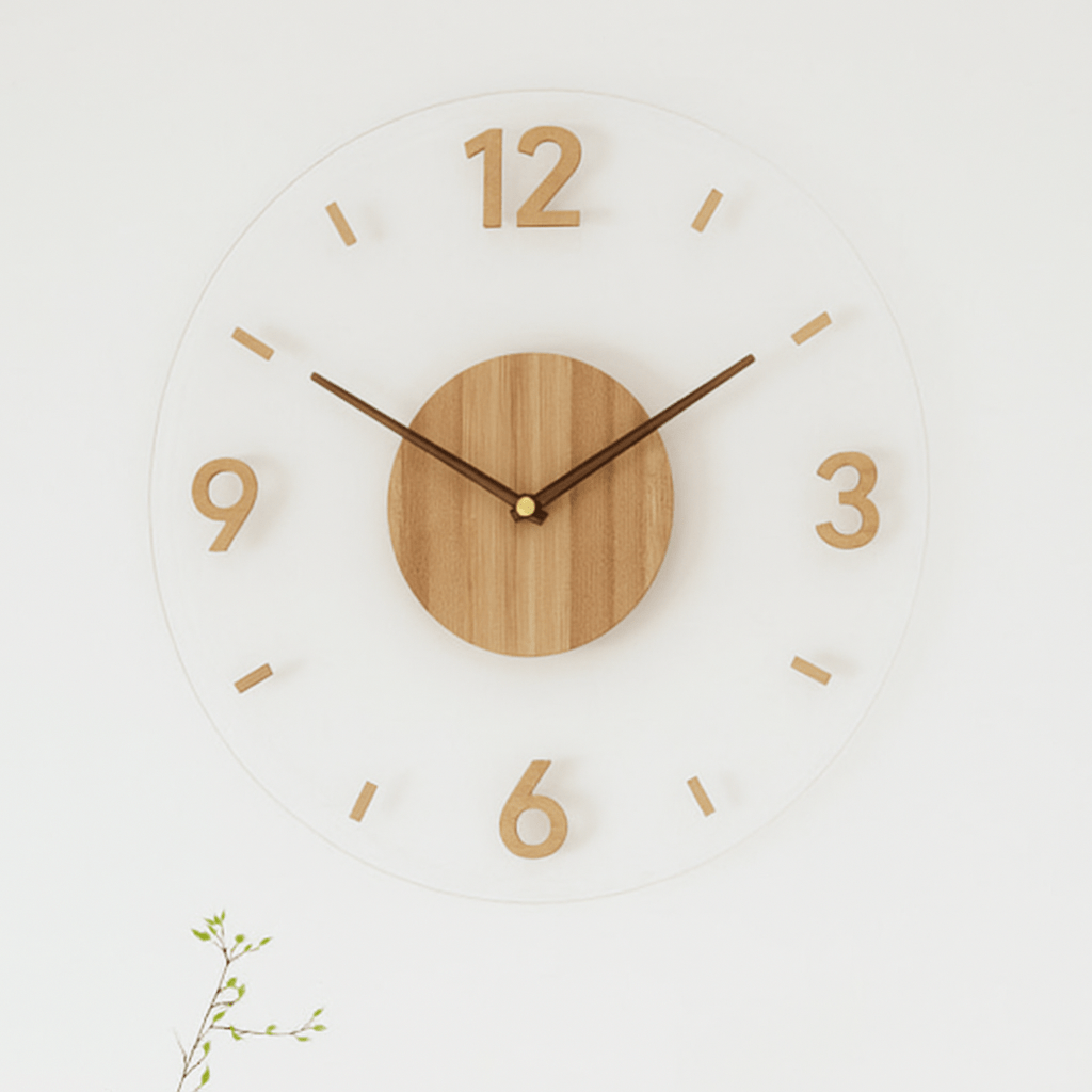Norelva stille Scandinavische wandklok — natuurlijk hout, kwartsuurwerk