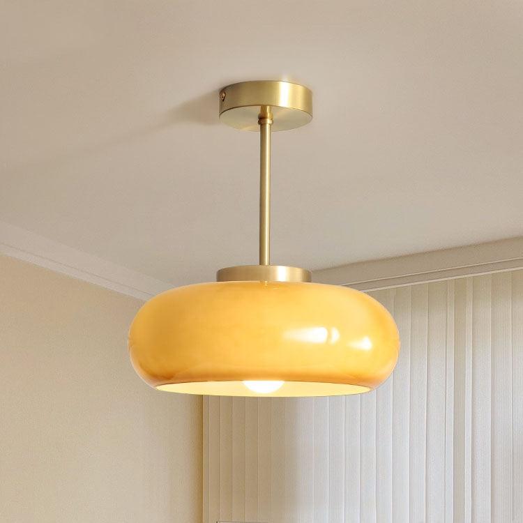 Retro oranžové polopřisazené stropní svítidlo Bauhaus ze skla do chodby | livraina