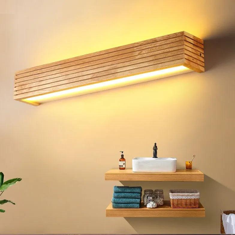 Éclairage mural LED rectangulaire en bois pour salle de bains | livraina