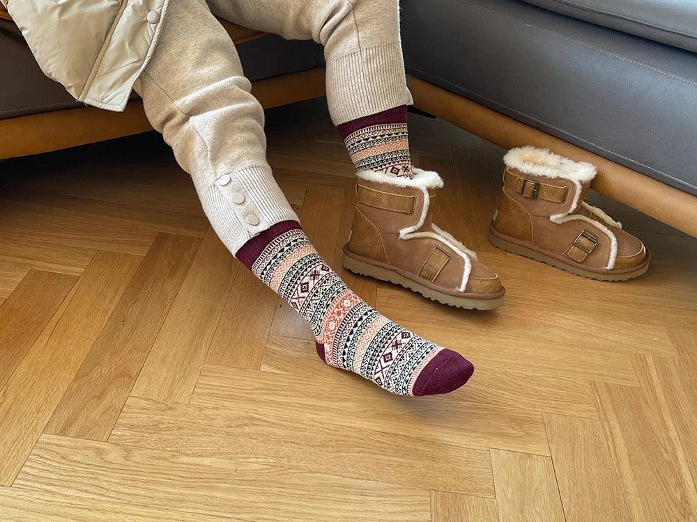 Wool Blend Nordic Socks — Scandinavian Pattern Winter Warmth