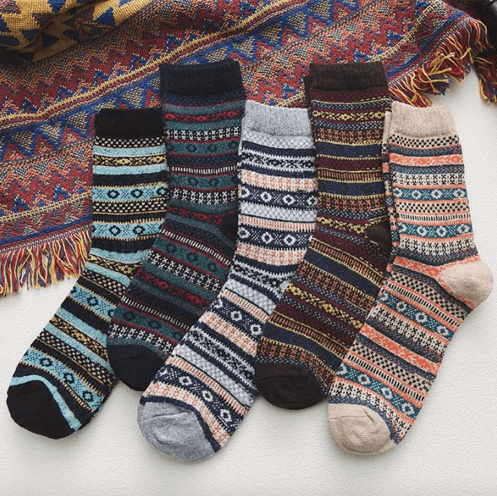Wool Blend Nordic Socks — Scandinavian Pattern Winter Warmth
