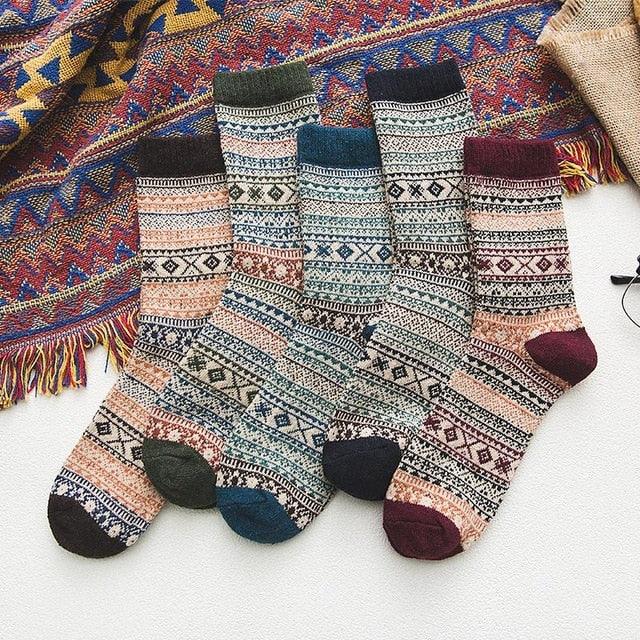Wool Blend Nordic Socks — Scandinavian Pattern Winter Warmth