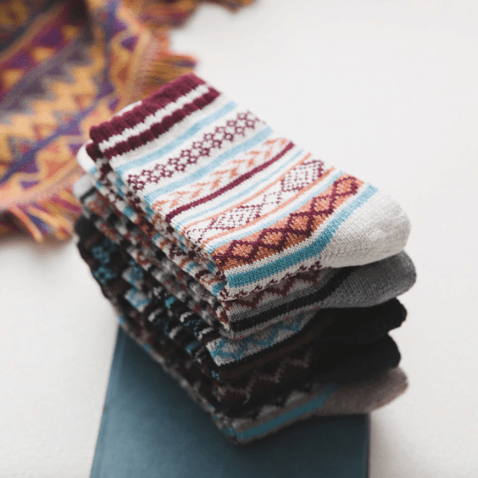 Wool Blend Nordic Socks — Scandinavian Pattern Winter Warmth