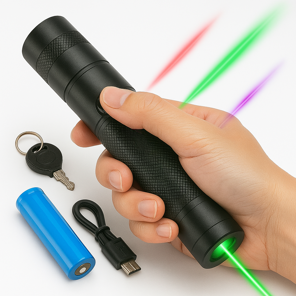 Wiederaufladbarer Hochleistungs-Laserpointer — 10.000 m Reichweite, einstellbarer Fokus