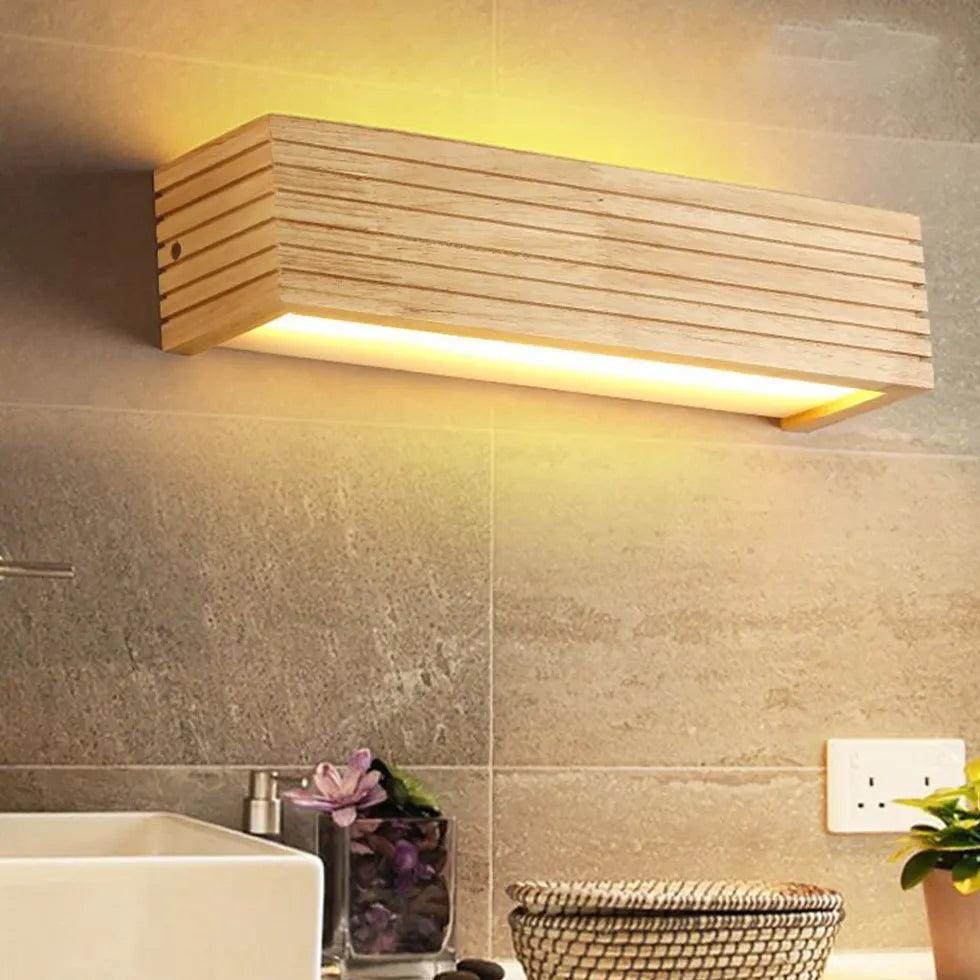 Éclairage mural LED rectangulaire en bois pour salle de bains | livraina