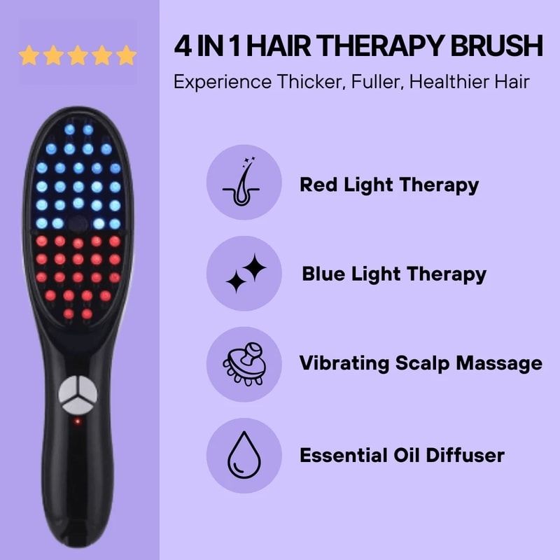 LED-Lichttherapie-Haarbürste mit rotem und blauem Licht, Serumspender