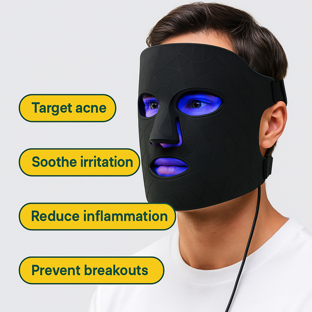 قناع AuraGlow المزود بإضاءة LED — 8 ألوان من الأحمر/الأشعة تحت الحمراء، لشد البشرة، وتفتيحها، وتقليل الاحمرار