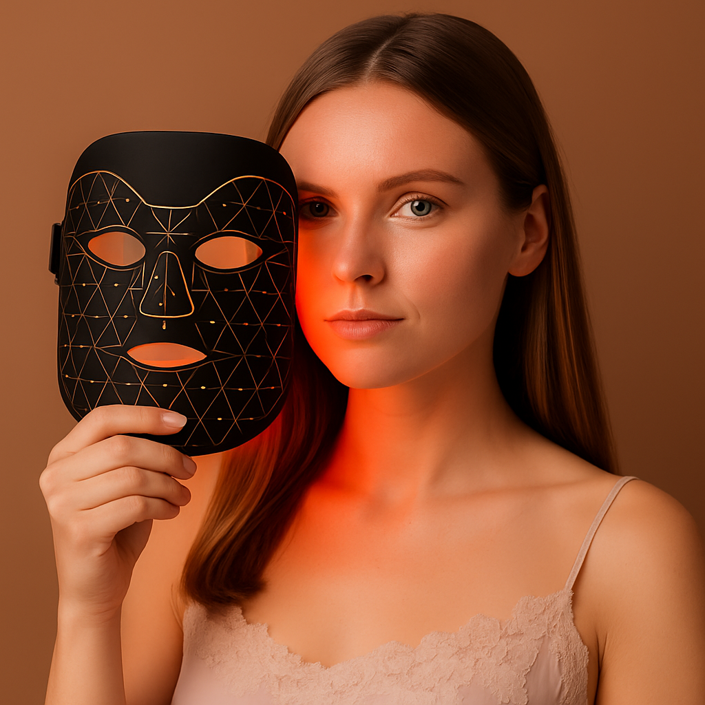 قناع AuraGlow المزود بإضاءة LED — 8 ألوان من الأحمر/الأشعة تحت الحمراء، لشد البشرة، وتفتيحها، وتقليل الاحمرار