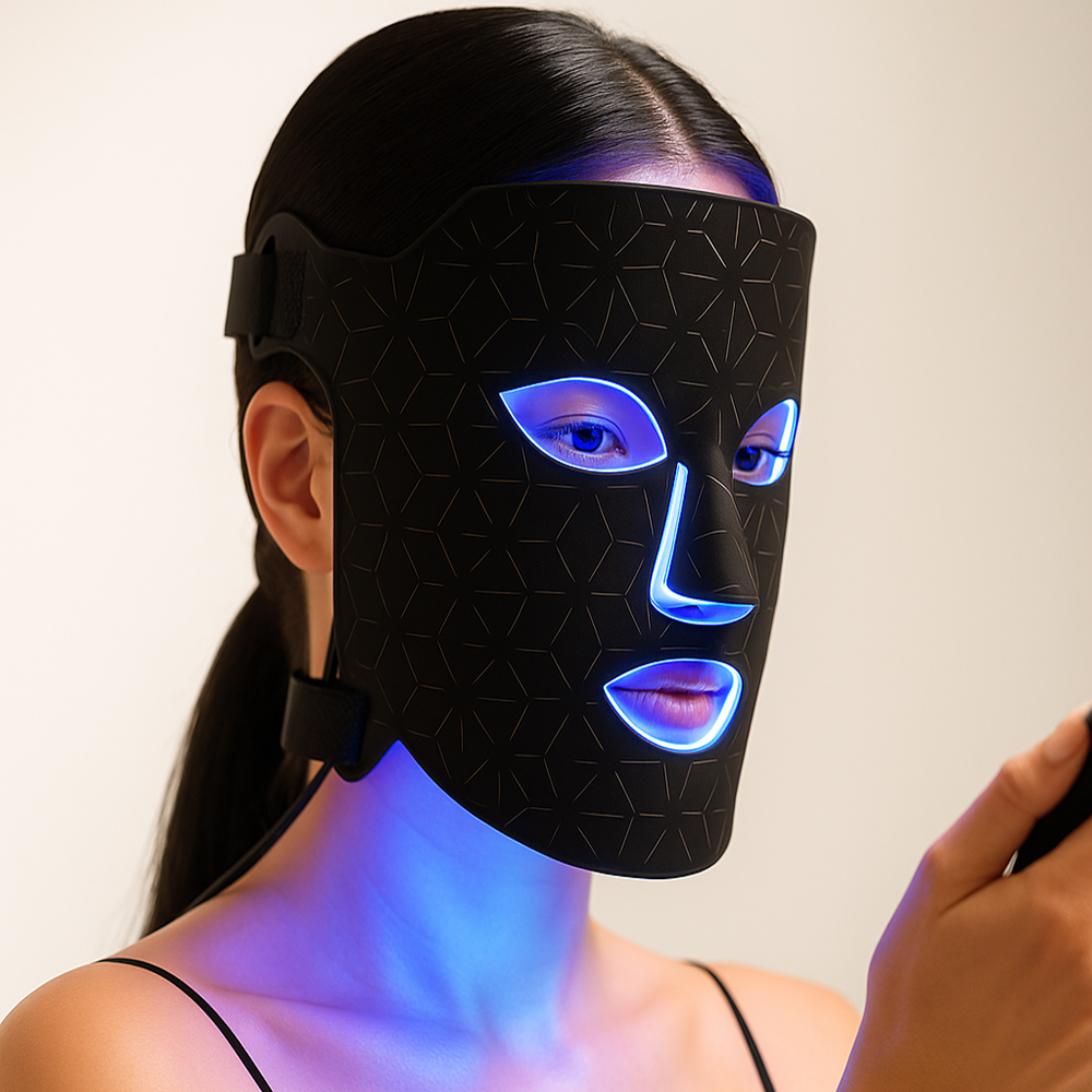 قناع AuraGlow المزود بإضاءة LED — 8 ألوان من الأحمر/الأشعة تحت الحمراء، لشد البشرة، وتفتيحها، وتقليل الاحمرار