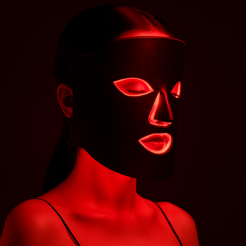 قناع AuraGlow المزود بإضاءة LED — 8 ألوان من الأحمر/الأشعة تحت الحمراء، لشد البشرة، وتفتيحها، وتقليل الاحمرار