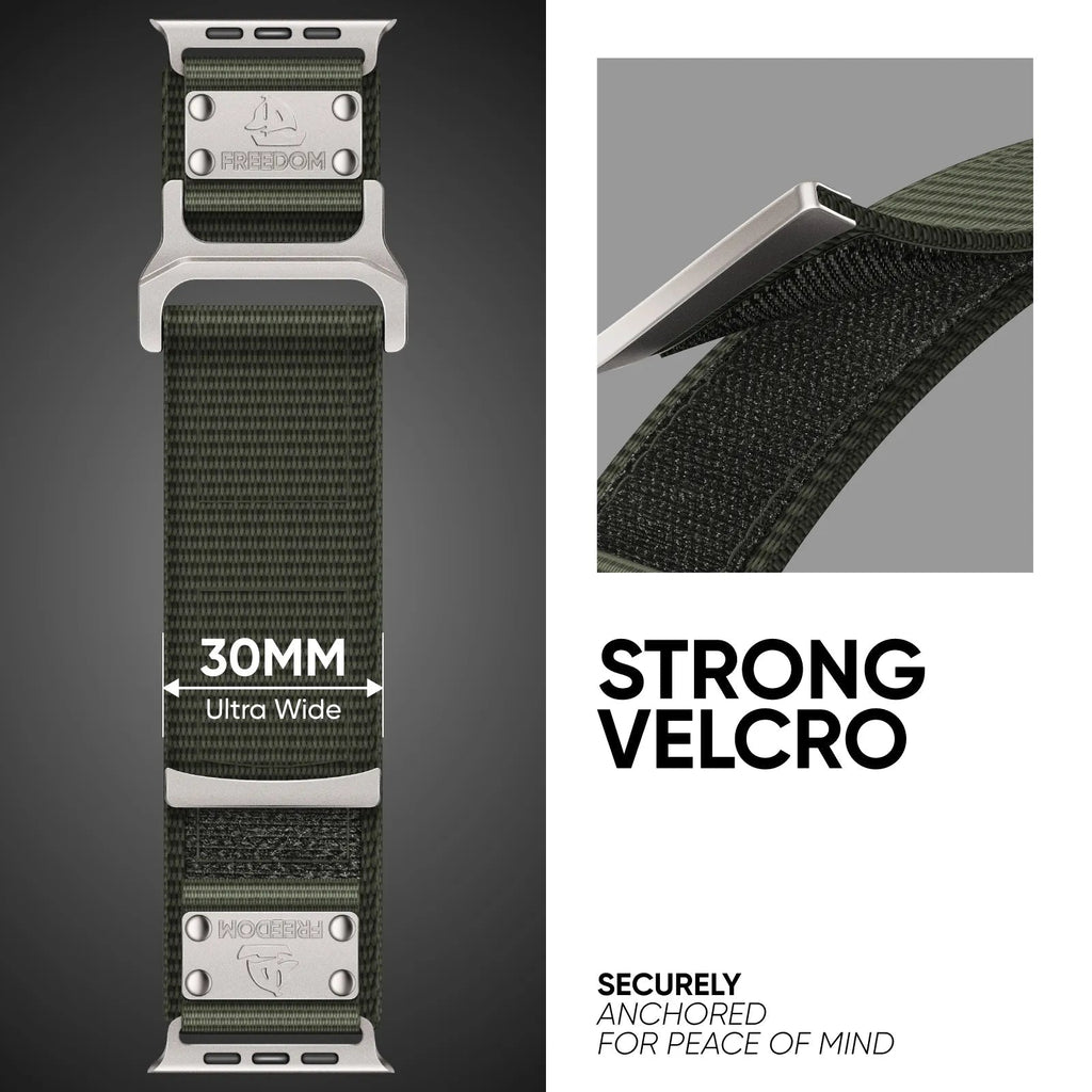FREEDOM 30mm ultra széles nejlon Apple Watch-szíj, fém jelvényekkel