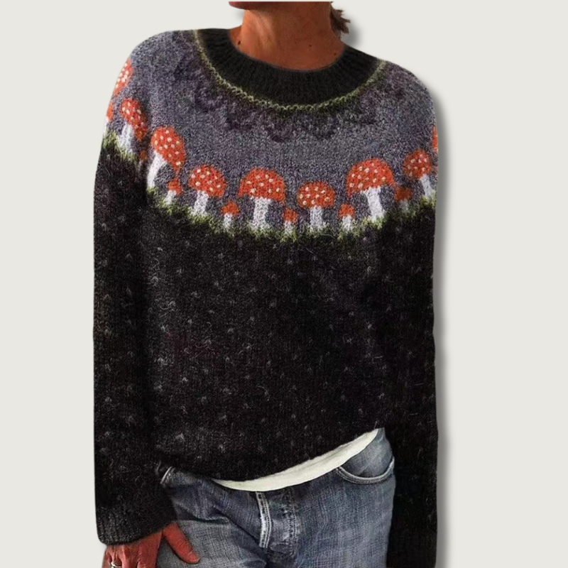 Padrão de camisola de malha em mistura de lã Fair Isle com cogumelos Aurora