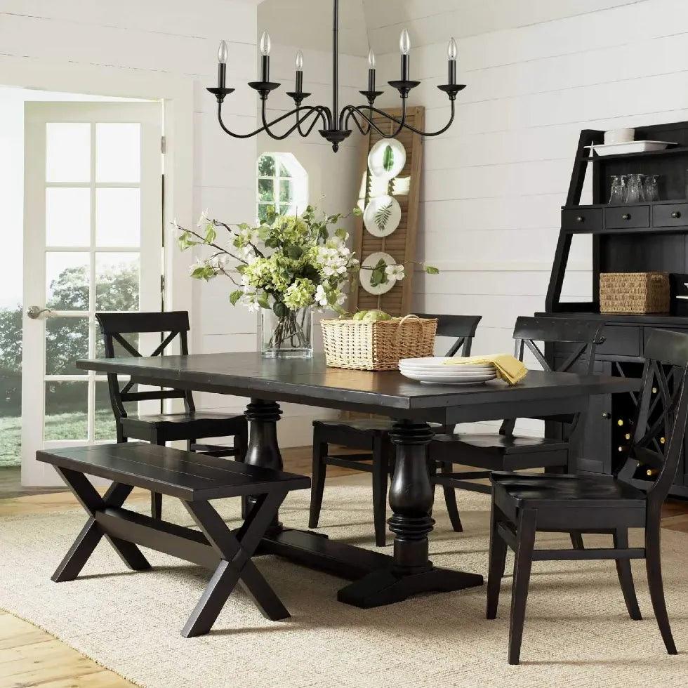 Svart jernlysekrone med seks lys og grendesign i industriell stil | livraina