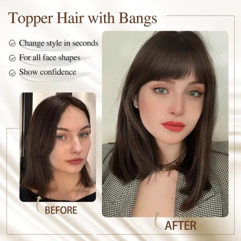 Haarteil mit natürlichem Pony für Damen – Vollerer, realistischer Haaransatz, nahtloser Look