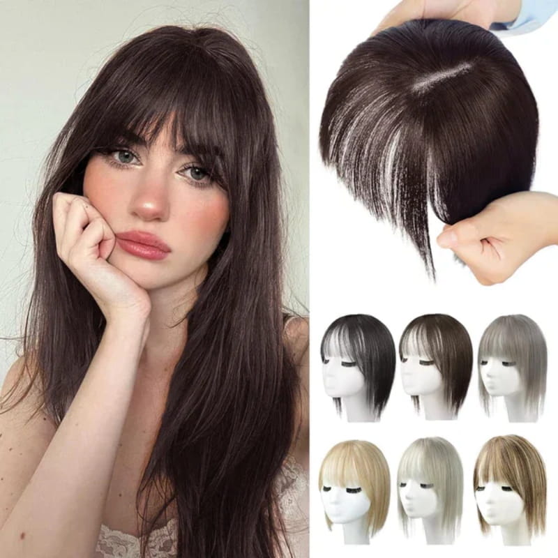 Haarteil mit natürlichem Pony für Damen – Vollerer, realistischer Haaransatz, nahtloser Look