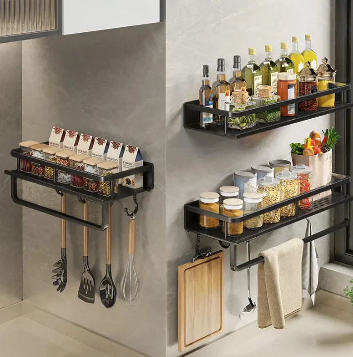 Estante de cocina metálico de pared — Perfil delgado, estilo contemporáneo