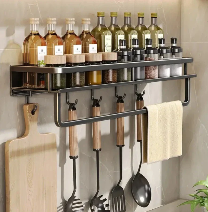 Estante de cocina metálico de pared — Perfil delgado, estilo contemporáneo