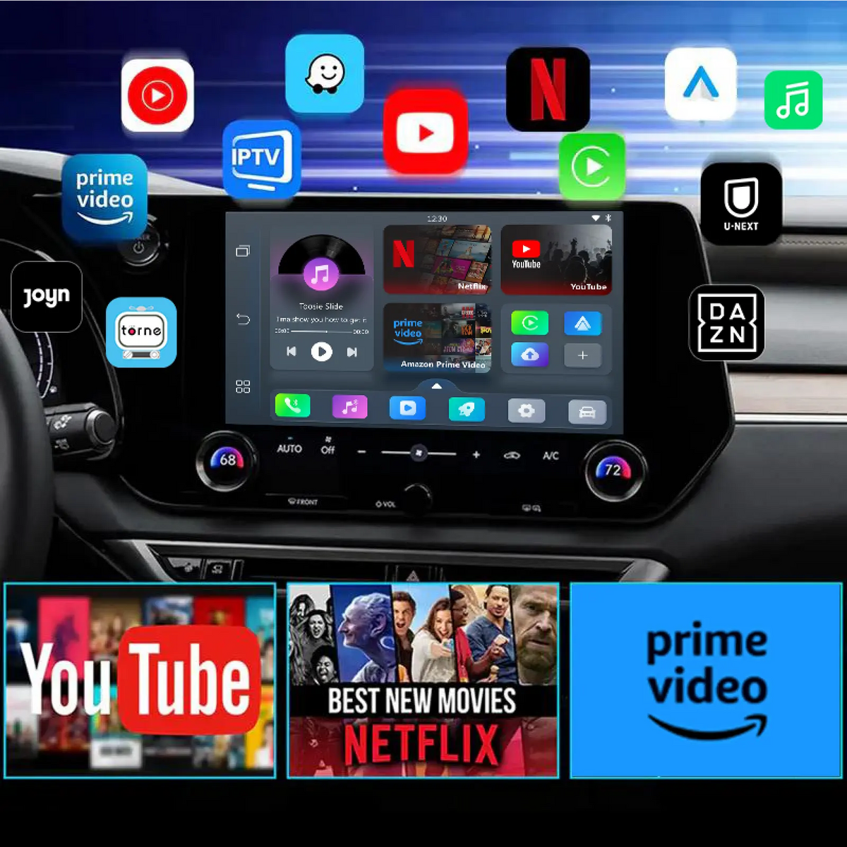 NovaLink vezeték nélküli CarPlay- és Android Auto-adapter — Beépített alkalmazásközpont