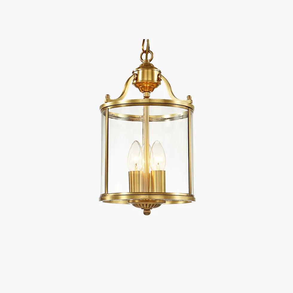 Vintagependellampe i messing med fugleburdesign og glasskærm | livraina