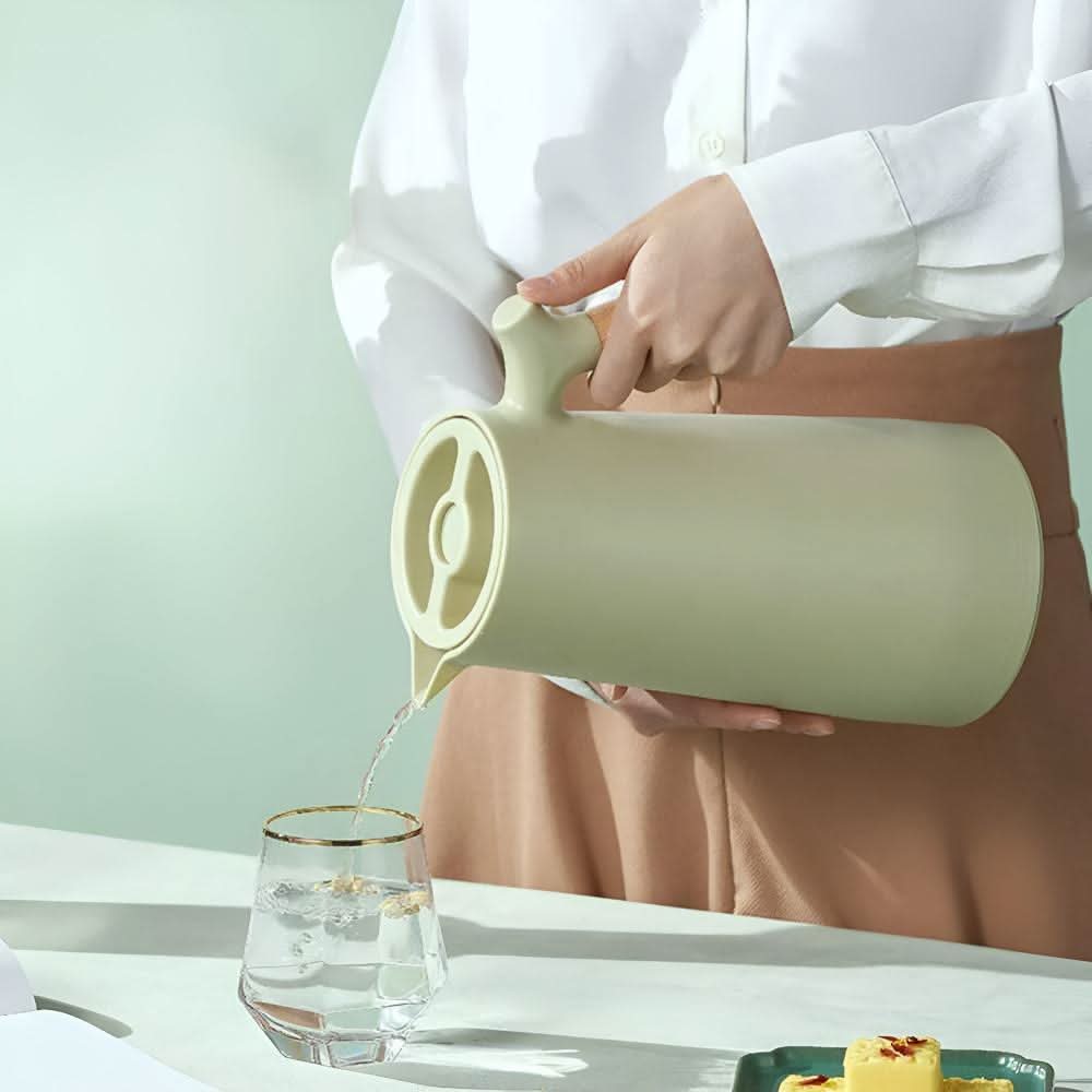 LuminaLux 二重構造ガラスカラフェ - 木製ハンドル、温冷対応