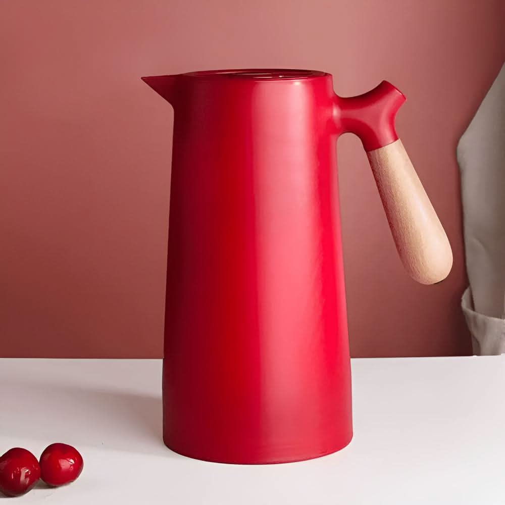LuminaLux 二重構造ガラスカラフェ - 木製ハンドル、温冷対応