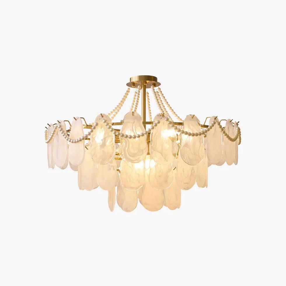 Lámpara colgante francesa vintage de cristal y vidrio color crema | livraina