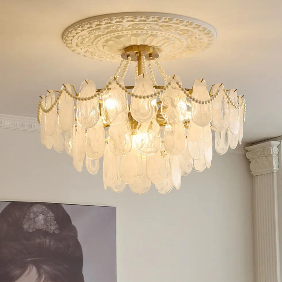Lámpara colgante francesa vintage de cristal y vidrio color crema | livraina