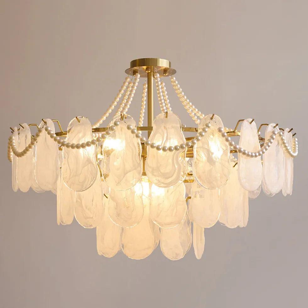 Lámpara colgante francesa vintage de cristal y vidrio color crema | livraina