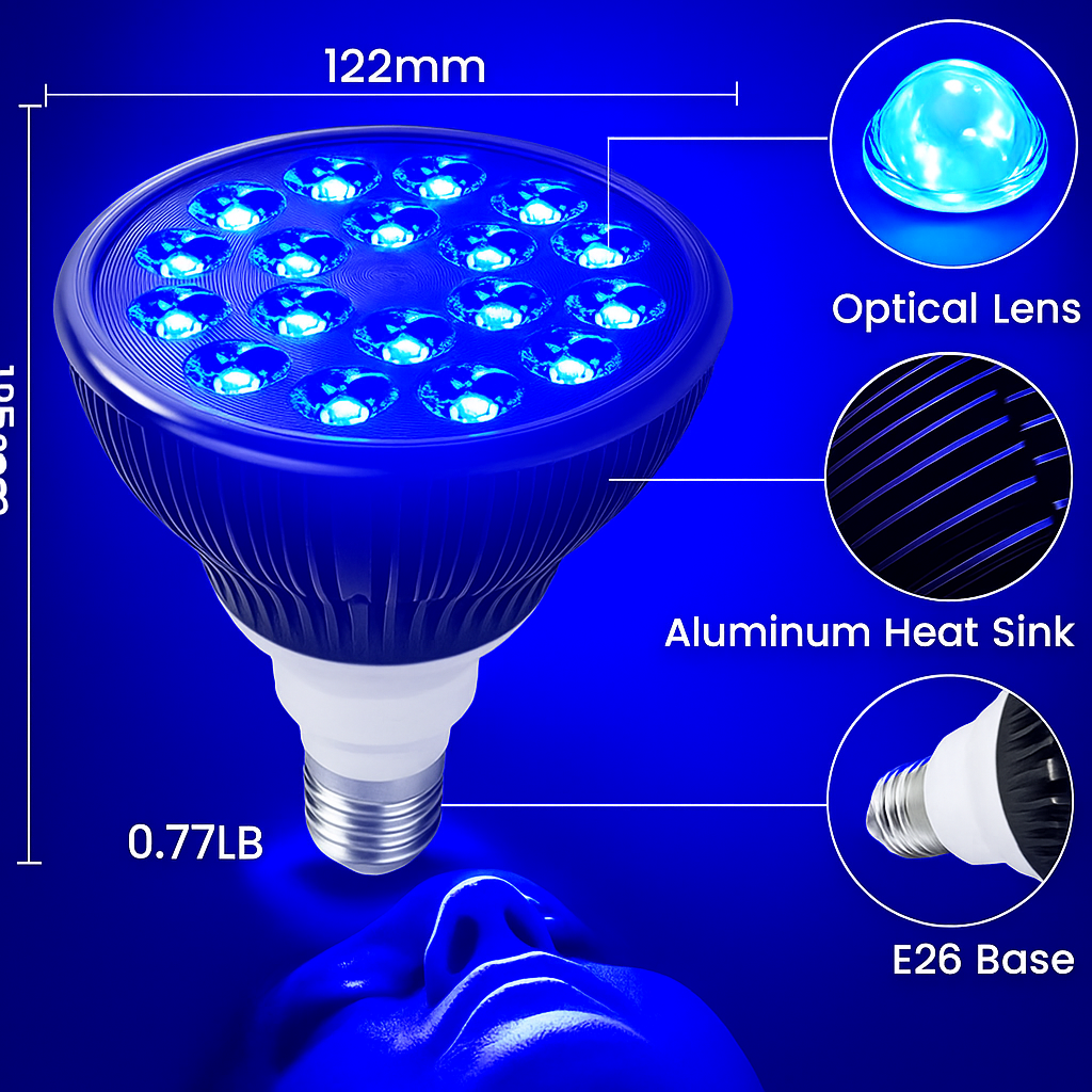 NovaGlow 460nm žárovka pro terapii modrým světlem — LED kosmetická lampa